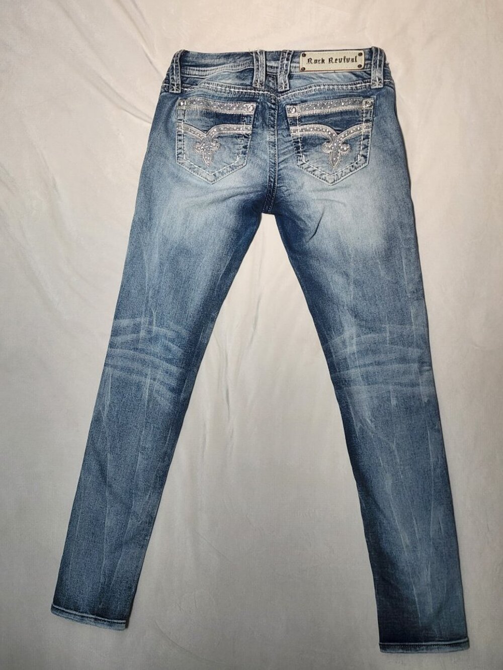 Rock Revival Sherry Skinny Jeans 26 Light Wash Rhinestone Embellished Bling - Picture 10 of 16